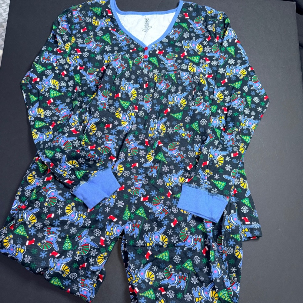 Its Happy Bunny Christmas Pajama Set Henley Top Pants Y2K  XL
